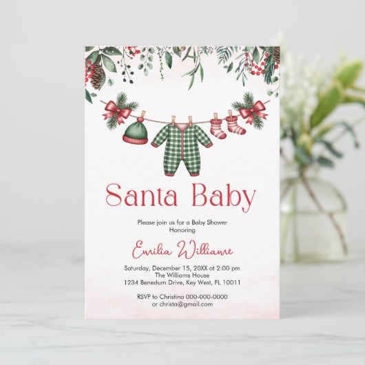 Kerstman baby Kerstman Jongen baby shower Uitnodig Kaart (Staand voorkant)