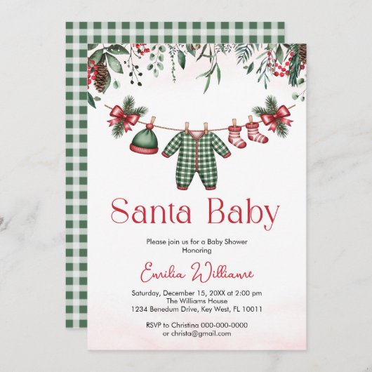 Kerstman baby Kerstman Jongen baby shower Uitnodig Kaart (Voorkant / Achterkant)