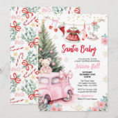 Kerstman Baby shower Meisje Rood Roze Schattige Kaart (Voorkant / Achterkant)