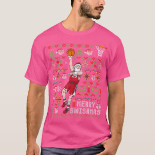 Kerstman Basketbal Lelijke Kerst Vrolijk Zwemmen T-shirt