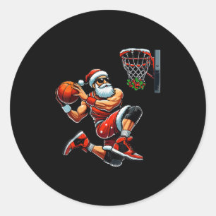 Kerstman basketbalspeler Dunking Kerstmis Bas Ronde Sticker
