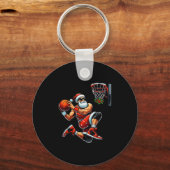 Kerstman basketbalspeler Dunking Kerstmis Bas Sleutelhanger (Voorkant)