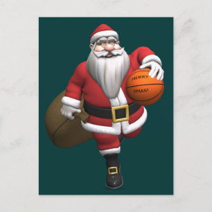 Kerstman Basketbalspeler Feestdagenkaart