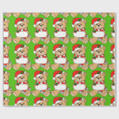 Kerstman Beer met rood Pet Cadeaupapier (Vlak)