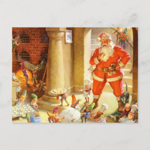 Kerstman begeleidt Elfen bakken kerstkoekjes Feestdagenkaart