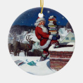 Kerstman bezorgt kerstboeken keramisch ornament (Voorkant)