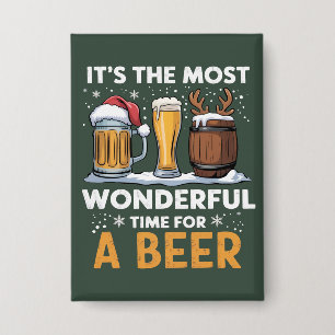 Kerstman Bier Kerstfeest Drinken Familie Cadeaus Button