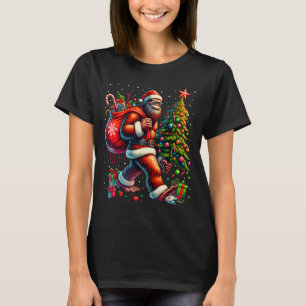 Kerstman Bigfoot Kerstboom Kerstlichten Grappige S T-shirt