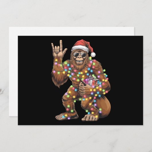 Kerstman Bigfoot Kerstlichtjes Rock Grappig Feestdagenkaart (Voorkant / Achterkant)