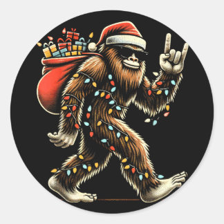 Kerstman Bigfoot Kerstverlichting Grappige Sasquat Ronde Sticker