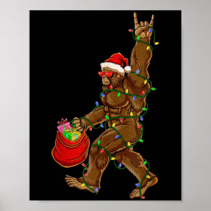 Kerstman Bigfoot Kerstverlichting Rock Grappig Sas Poster