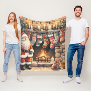 Kerstman bij de haard Kerstsokken Fleece Deken