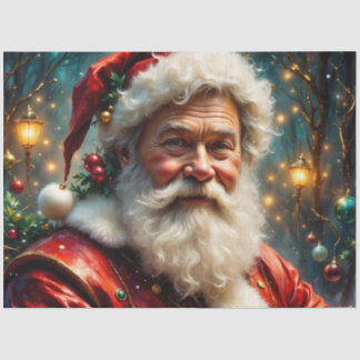 Kerstman bij de Lamplight Lane Decoupage  Tissuepapier