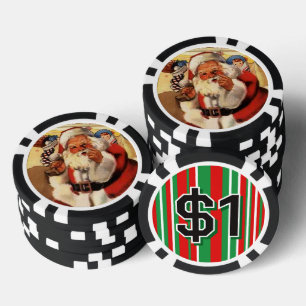 Kerstman bij de open haard Vintage Rood Groen Wijz Poker Chips