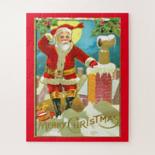 Kerstman bij een schoorsteen legpuzzel