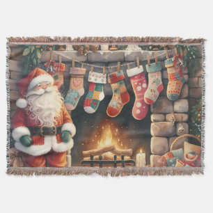 Kerstman bij open haard Kerstsokken Deken