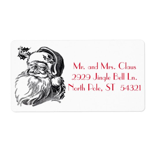 kerstman: Black White Red Kerstmis Etiket (Voorkant)