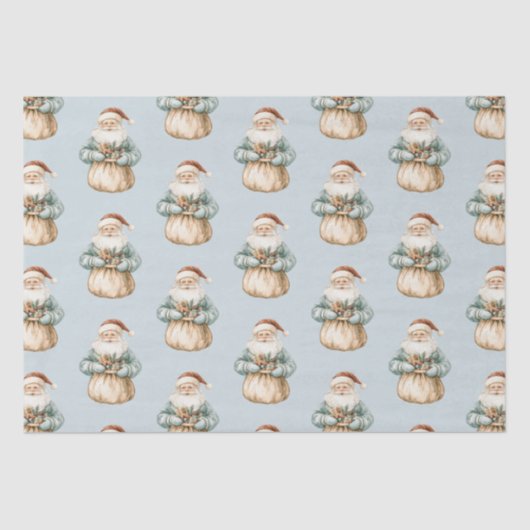 Kerstman Blauw Groen Tissuepapier (Voorkant)