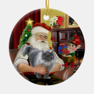 Kerstman - Blauwe rook Perzische kat Keramisch Ornament