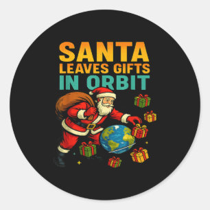 Kerstman blijft in de ruimte Funny Xmas Space Ronde Sticker