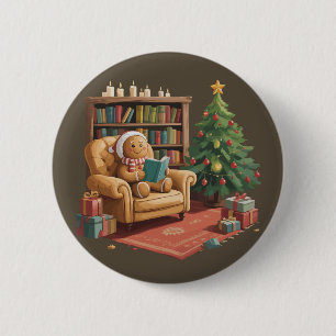 Kerstman Boeken lezen Kerstmis Leraar  Ronde Button 5,7 Cm