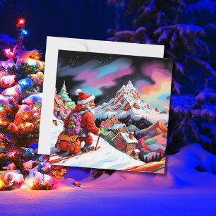 Kerstman boven dal skiet Kerstmis Feestdagenkaart
