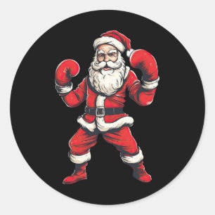 Kerstman Boxer Boksen Kickboksen Kerst Winkel Ronde Sticker