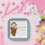 Kerstman brengt de drank kerst papieren bordje (Feest)