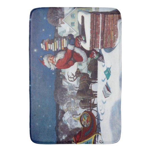 Kerstman brengt een lading boeken door Wyeth Badmat (Voorkant Verticaal)