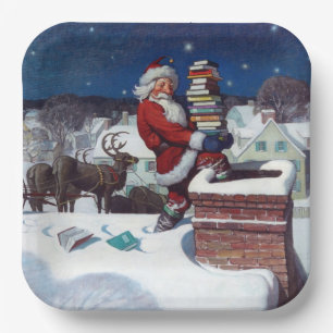 Kerstman brengt een lading boeken door Wyeth Papieren Bordje