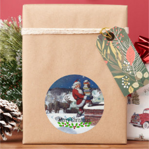 Kerstman brengt een lading boeken door Wyeth Ronde Sticker