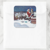 Kerstman brengt lading boeken bezorgd vierkante sticker (Tas)