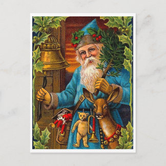 Kerstman brengt speelgoed op kerstdag, vintage briefkaart