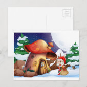Kerstman buiten het paddenstoelenhuis feestdagenkaart (Voorkant / Achterkant)