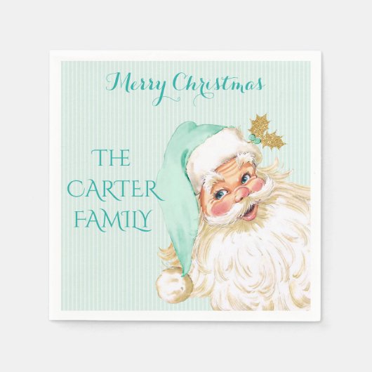  Kerstman Christmas Mint & Gold Servetten (Voorkant)