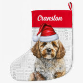 Kerstman Cockapoo met de naam van de hond Grote Kerstsok (Achterkant)