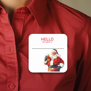 Kerstman Cocktail Feestje Bier Naamkaartje Badge K Vierkante Sticker