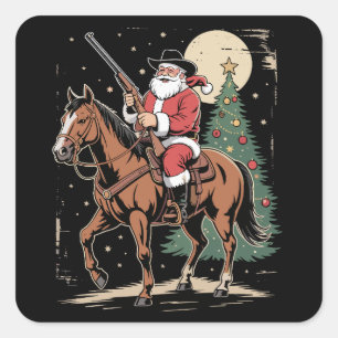 Kerstman Cowboy Vintage Kerstboom Cowboy Fan Vierkante Sticker