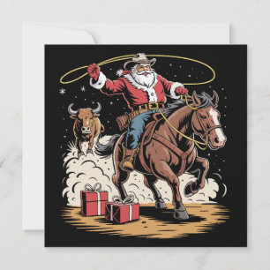 Kerstman Cowboy Vintage Kerstfeest Paard Koe  Feestdagenkaart