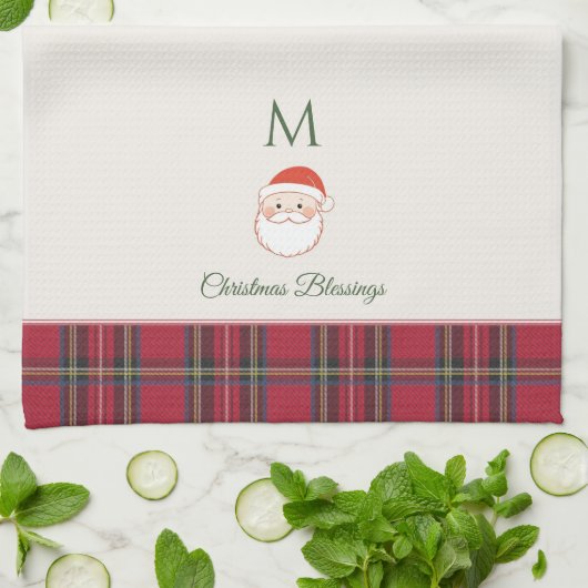 Kerstman Custom Monogram Kerstmis Theedoek (Gevouwen)