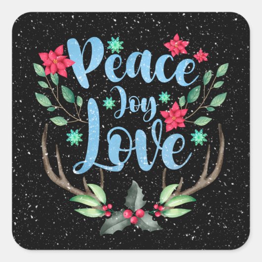 Kerstman Deer Antlers in Snowflakes Vierkante Sticker (Voorkant)