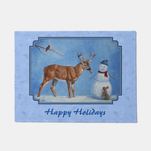Kerstman Deer Cute Bunny Blue Deurmat (Voorkant)
