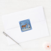 Kerstman Deer Cute Bunny Blue Vierkante Sticker (Envelop)