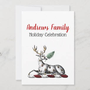 Kerstman Deer Stag, Fern Heraldic Crest Emblem Kaart
