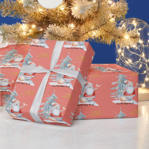 Kerstman Dennenboom Kerstmis Rood Cadeaupapier