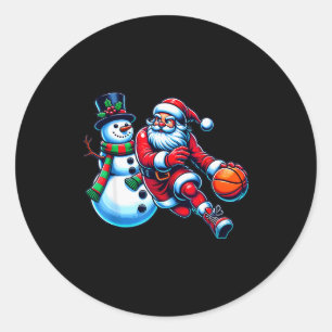 Kerstman die basketbal speelt met een sneeuwman Ke Ronde Sticker