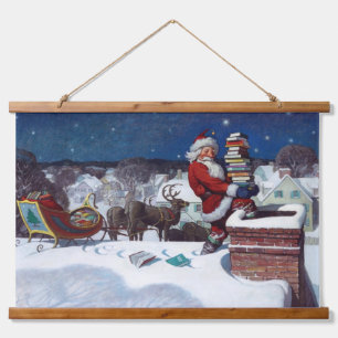 Kerstman die boeken bezorgt door N.C. Wyeth, Hangend Wandkleed