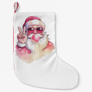 Kerstman die Bubble Gum Roze Zonnebril blaast Kleine Kerstsok