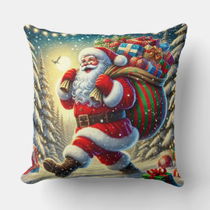 Kerstman die cadeaus bezorgt in een besneeuwde Ker Kussen