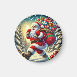 Kerstman die cadeaus bezorgt in een besneeuwde Ker Magneet